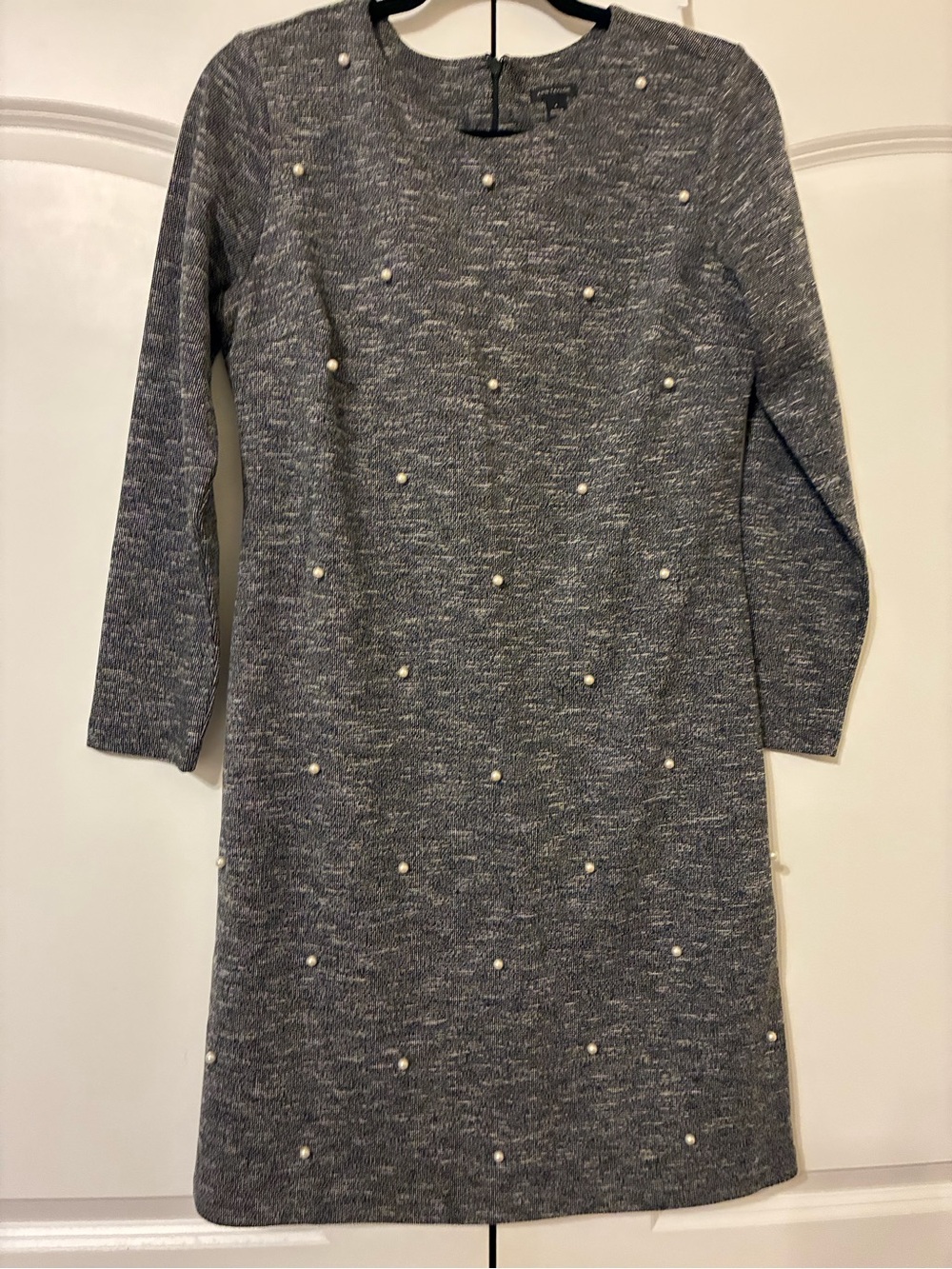 Ann Taylor Gray Pearl-Accent Knit Midi Dress